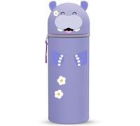 DGTSYAL Kawaii Astuccio Scuola 2 in 1 in Morbido Silicone, Portapenne da Tavolo, Penne Pastelli Pennarelli, Astuccio Portapenne Animali (Ippopotamo)