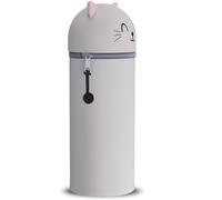 DGTSYAL Kawaii Astuccio Scuola 2 in 1 in Morbido Silicone, Portapenne da Tavolo, Penne Pastelli Pennarelli, Astuccio Portapenne Animali (Gatto grigio)