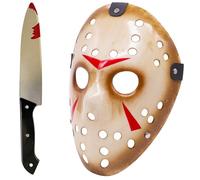 DGTSYAL Set di 2 Horror Maske per Halloween Giallo Adulto Maske, Arma insanguinata coltelli(31cm), Cosplay assassino et psicopatico, Halloween, Festa a tema o spettacolo teatrale