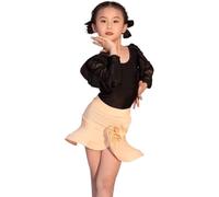 DgtZyrih 2 Pz Split Ragazze Gonna da Ballo Latino, Classico Girocollo da Ballo Indossare Manica Lunga Increspature Vestito da Ballo per Salsa Rumba Cha Cha Samba Tango Dance Costume,Giallo,140