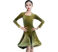 DgtZyrih Abiti da Ballo Latino per Ragazze, Gonna in Velluto a Maniche Lunghe, Gonna con Volant, Abito da Ballo lirico Moderno, Costume da Spettacolo per Tango e Rumba,Giallo,180