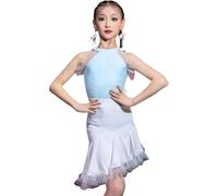 DgtZyrih Abito da Ballo Latino per Bambini, Abito da Ballo Senza Maniche per Ragazze, Orlo in Pizzo, Costume da Competizione, Abbigliamento da Ballo, Abbigliamento da Ballo Cha Cha Samba,Bianca,150