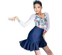 DgtZyrih Da Ragazza Vestito da Ballo Latino, Standard Ballo da Sala Salsa Tango Gonne Scollo a V Concorso Feste Abbigliamento da Ballo 2 pz Rumba Samba Cha Cha Tango Performance Costume,Blu,180