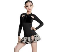 DgtZyrih Ragazza Standard Abito da Ballo Latino Bambini Manica Lunga Ballo da Sala Ballo Grande Gonna Swing per Salsa Rumba Samba Tango Dancewear Costume da Ballo Professionale,Nero,120