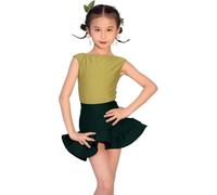 DgtZyrih Ragazze 2 Pz Split Gonna di Danza Latina, Senza Maniche Concorso Costume Girocollo Increspature Spettacolo Spettacoli Dancewear Tango Cha Cha Rumba Salsa Party Skirt,Verde,150