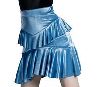 DgtZyrih Ragazze Body Latini Abito, Gonna a Pieghe Irregolare Sala da Ballo Salsa Tango Gonne Spettacolo teatrale Costume Concorso Dancewear Wrap Dance Outfit,Blu,180