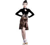 DgtZyrih Ragazze Costume di Ballo Latino, Gonna di Danza a Maniche Lunghe Pratica Vestito Bambini Ballo da Sala Dancewear Salsa Rumba Cha Cha Samba Tango Gonna Performance Dancewear,d'oro,160