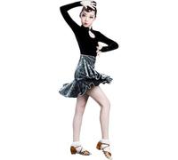 DgtZyrih Ragazze Costume di Ballo Latino, Gonna di Danza a Maniche Lunghe Pratica Vestito Bambini Ballo da Sala Dancewear Salsa Rumba Cha Cha Samba Tango Gonna Performance Dancewear,Grigio,170