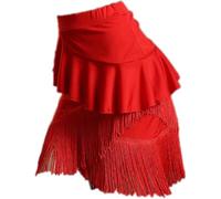 DgtZyrih Ragazze Gonna da Ballo Latino, Orlo Irregolare Sala da Ballo Salsa Tango Gonne Prestazioni Professionali Pratica Vestito Frangia Gonna Nappa Mezzo Ballo Costume,Rosso,150