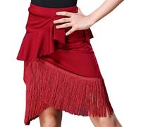 DgtZyrih Ragazze Gonna da Ballo Latino, Orlo Irregolare Sala da Ballo Salsa Tango Gonne Prestazioni Professionali Pratica Vestito Frangia Gonna Nappa Mezzo Ballo Costume,Crimson,110