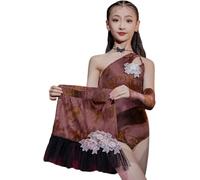 DgtZyrih Ragazze Latino Sala da Ballo Pratica Vestito Una Spalla Vestito da Ballo con Body, Ballo da Sala Salsa Tango Gonne Moderna Competizione Dancewear Performance Costume,Marrone,120