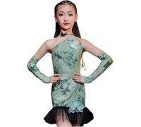 DgtZyrih Ragazze Latino Sala da Ballo Pratica Vestito Una Spalla Vestito da Ballo con Body, Ballo da Sala Salsa Tango Gonne Moderna Competizione Dancewear Performance Costume,Verde,160