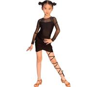 DgtZyrih Ragazze Manica Lunga Vestito da Ballo Latino, 2 Pezzi Girocollo Vestito da Ballo Moderno Sala da Ballo Tango Cha Cha Salsa Rumba Dancewear Costume Professionale,Nero,L