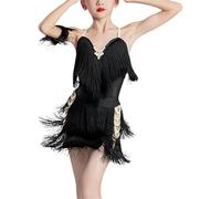 DgtZyrih Ragazze Nappa Abito da Ballo Latino, Vestiti da Ballo da Sala Senza Schienale Bretelle Tango ChaCha Gonna per Bambini Costume da Spettacolo Salsa Samba Vestito da Ballo,Nero,130