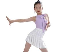 DgtZyrih Ragazze Senza Maniche Abito da Ballo Latino, 2 pz Split Design Concorso Dancewear Standard Increspature Ballo da Sala Salsa Tango Gonne Flowy Stage Performance Costume,Bianca,130