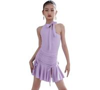 DgtZyrih Ragazze Senza Maniche Abito da Ballo Latino, 2 pz Split Design Concorso Dancewear Standard Increspature Ballo da Sala Salsa Tango Gonne Flowy Stage Performance Costume,Viola,140