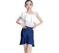 DgtZyrih Ragazze Una Spalla Abito da Ballo Latino, 2 Pezzi Bambini Split Dance Outfit Rumba Samba Tango Performance Costume Increspature Concorso Dancewear Gonna Corta,Bianca,150