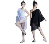 DgtZyrih Ragazze Una Spalla Abito Latino, Moderno Irregolare Lyrical Dance Outfit Lato Bambini Split Dancewear Samba Tango Rumba Performance Costume Swing Skirt,Bianca,110
