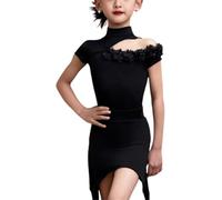 DgtZyrih Ragazze Vestito da Allenamento di Danza Latina, Slim Fit Gonna con Frange Elastico in Vita Concorso Dancewear Performance Costume per Ballo da Sala Salsa Tango Dance Outfit,Nero,170
