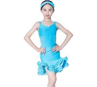 DgtZyrih Ragazze Vestito da Ballo Latino, 2 Pz Bretelle Costume da Ballerina Pratica Moderna Vestito Bambini Dancewear Tango Cha Cha Rumba Salsa Gonna da Partito per 3-14 Anni,Blu,160