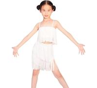 DgtZyrih Ragazze Vestito da Ballo Latino, 2 Pz Standard Senza Maniche Vestiti da Ballo Fluido Nappa Carnevale Moderno Partito Costume da Sala Tango Cha Cha Salsa Rumba Dancewear,Bianca,4XL