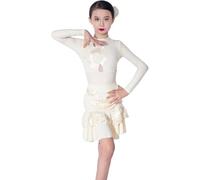DgtZyrih Ragazze Vestito da Ballo Latino, Manica Lunga Girocollo Performance Competition Costume Moderno a più Livelli Sala da Ballo Gonna da Ballo Tango Cha Cha Salsa Rumba Dancewear,Giallo,150