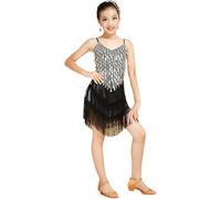 DgtZyrih Ragazze Vestito da Ballo Latino, Paillettes Lucenti Nappe Vestito da Ballo Traspirante Costume da Sala Pratica Gonna, Big Swing Cha Cha Salsa Tango Concorso Dancewear,Argento,XL