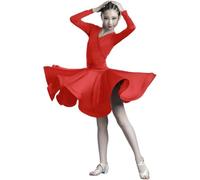 DgtZyrih Vestito da Ballo Latino per Bambine, Abito da Ballo da Sala, Salsa, Tango, in Un Unico Pezzo, con Scollo a V, Maniche Lunghe, per Feste, con Volant, Costume da Ballo per Bambini,Rosso,140