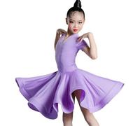 DgtZyrih Vestito da Ballo Latino per Bambine con Gonna Ampia e arricciata, Scollo a V, Professionale, per spettacoli, Costume da Ballo per Bambini, per Feste, Sala da Ballo,Viola,150