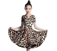 DgtZyrih Vestito da Ballo Latino per Bambine con Gonna Ampia e arricciata, Scollo a V, Professionale, per spettacoli, Costume da Ballo per Bambini, per Feste, Sala da Ballo,Leopardo,120