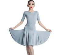 DgtZyrih Vestito da Ballo Latino per Ragazze, 2 Pezzi Maniche Corte Dancewear Dance Big Swing Dance Outfit Performance Costume per Salsa Rumba Cha Cha Samba Performance Costume,Grigio,170