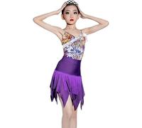 DgtZyrih Vestito da Ballo Latino per Ragazze, Costume da Ballo Sling Deign per Partito, Rumba Samba Cha Cha Tango Gonna Orlo Irregolare Performance Dancewear Vestito da Ballo,Viola,170
