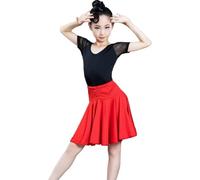 DgtZyrih Vestito da Ballo Latino per Ragazze, Manica Corta, Scollo a V, Gonna Ampia, Set da 2 Pezzi, Abbigliamento da Ballo per Salsa, Tango, Ballo da Sala, Costume da Festa,Rosso,110