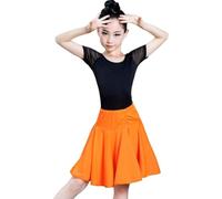 DgtZyrih Vestito da Ballo Latino per Ragazze, Manica Corta, Scollo a V, Gonna Ampia, Set da 2 Pezzi, Abbigliamento da Ballo per Salsa, Tango, Ballo da Sala, Costume da Festa,Arancia,140