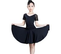 DgtZyrih Vestito da Ballo Latino per Ragazze, Manica Corta, Scollo a V, Gonna Ampia, Set da 2 Pezzi, Abbigliamento da Ballo per Salsa, Tango, Ballo da Sala, Costume da Festa,Nero,150