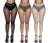 DGUSO Calze a Rete Donna Glitterate per Feste, Balli, Spettacoli, Cosplay, Halloween (Bianco/Nero/Carne) 3 Paia