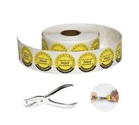 DGUV V3 - Set di targhe di prova con pinza forata, 1000 pezzi, Ø 30 mm, giallo, autoadesive 2026 - 2031 + perforatore a mano da 3 mm, set completo per collaudo degli impianti, prova successiva e test
