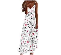 DGZTWLL Abiti da donna, stile casual, alla moda, morbidi e leggeri, a taglio dritto, con spalline in spaghetti, abito floreale per l'estate, da spiaggia, abito estivo da donna, bianco, M