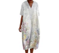 DGZTWLL Abito da donna lungo casual con scollo a cuore a vita alta, stile bohémien, taglio dritto, leggero e morbido, bianco, M