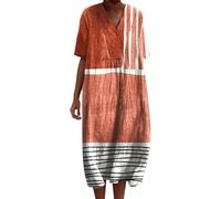 DGZTWLL Abito da donna lungo casual con scollo a cuore a vita alta, stile bohémien, taglio dritto, leggero e morbido, abito estivo da donna, Oro rosa., L