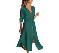 DGZTWLL Abito da donna lungo casual con scollo a cuore a vita alta, stile bohémien, taglio dritto, leggero e morbido, Verde 2, L