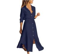 DGZTWLL Abito da donna lungo casual con scollo a cuore a vita alta, stile bohémien, taglio dritto, leggero e morbido, Blu marino, XL