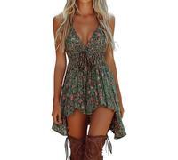 DGZTWLL Abito estivo da donna, casual, alla moda, da donna, con spalline e spaghetti, da spiaggia, 2025, verde, S