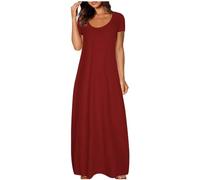 DGZTWLL Abito estivo da donna con scollo a cuore a vita alta, stile bohémien, taglio dritto, leggero, morbido, bordeaux, S