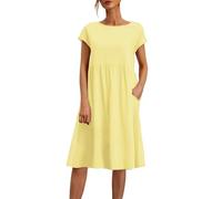 DGZTWLL Abito estivo da donna, con spalline sottili, casual, con tasche, vestibilità ampia, leggero, morbido, per tutti i giorni, per feste, cocktail, Giallo, XL