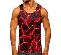 DGZTWLL Camicetta da uomo casual primavera estate senza maniche stampata O collo camicia canotte camicetta da uomo a maniche lunghe, Rosso, L