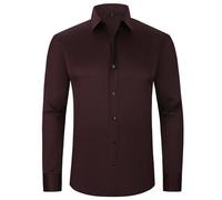 DGZTWLL Camicia da uomo a maniche lunghe, vestibilità normale, bottoni, risvolti, leggera, casual, business, matrimonio, camicia da lavoro da uomo, marrone, 3XS