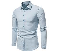 DGZTWLL Camicia uomo manica lunga incontri d'affari abbigliamento quotidiano vestibilità normale traspirante abbottonatura canottiere uomo, Celeste., XXL