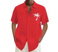DGZTWLL Camicie a maniche corte da uomo, bottoni, traspiranti, stampa 3D, estive, casual, alla moda, vestibilità ampia, da viaggio, camicie hawaiane da uomo, Rosso, L