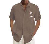 DGZTWLL Camicie a maniche corte da uomo con grafica estiva casual alla moda vestibilità ampia button down camicie hawaiane da viaggio larghe per uomo, Caffè, M